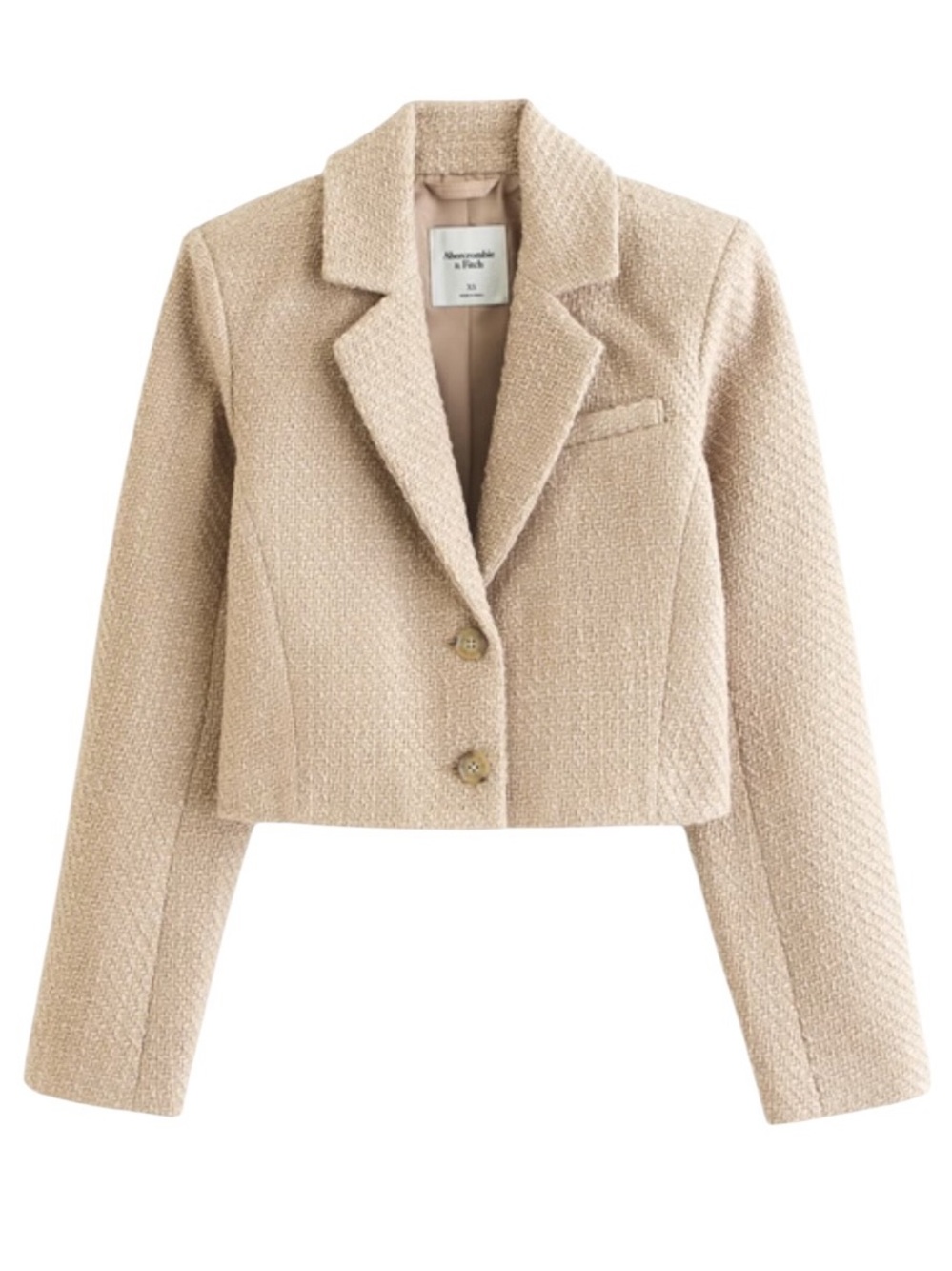 Abercrombie & Fitch Cropped‎ Tweed Blazer NWT Tan Beige Medium 144-414-00207-421